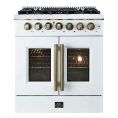 FORNO Galiano 30 Inch French Door Dual Fuel Range All Stainless Steel with 5 Sealed Burners, 4.32 cu.ft. FFSGS6356-30