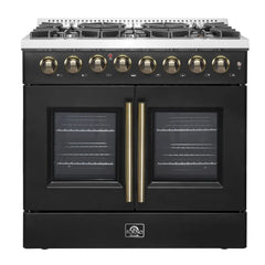 FORNO Galiano 36 Inch French Door Dual Fuel Range All Stainless Steel, 6 Sealed Burners – 83,000 BTU, 5.36 cu.ft. True Convection Oven FFSGS6356-36