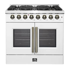 FORNO Galiano 36 Inch French Door Dual Fuel Range All Stainless Steel, 6 Sealed Burners – 83,000 BTU, 5.36 cu.ft. True Convection Oven FFSGS6356-36