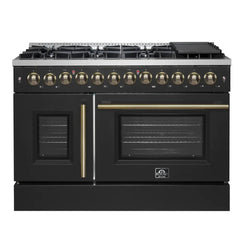 FORNO Galiano 48 Inch French Door Dual Fuel Range All Stainless Steel, 8 Sealed Burners – 107,000 BTU, Griddle, 6.58 cu.ft. Double Ovens FFSGS6356-48