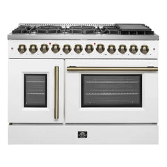 FORNO Galiano 48 Inch French Door Dual Fuel Range All Stainless Steel, 8 Sealed Burners – 107,000 BTU, Griddle, 6.58 cu.ft. Double Ovens FFSGS6356-48