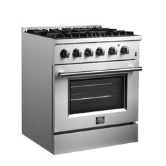 FORNO Marco 30 Inch Dual Fuel Range Stainless Steel, 4 Sealed Burners – 37,000 BTU, 4.32 cu.ft. True Convection Oven FFSGS6197-30