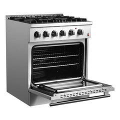 FORNO Marco 30 Inch Dual Fuel Range Stainless Steel, 4 Sealed Burners – 37,000 BTU, 4.32 cu.ft. True Convection Oven FFSGS6197-30