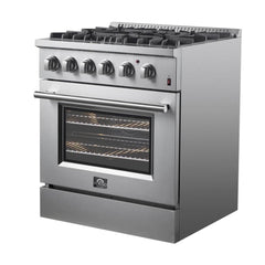 FORNO Marco 30 Inch Dual Fuel Range Stainless Steel, 4 Sealed Burners – 37,000 BTU, 4.32 cu.ft. True Convection Oven FFSGS6197-30
