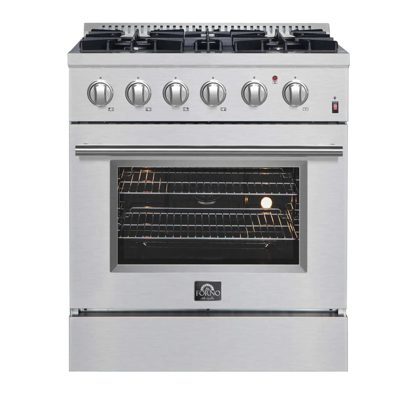 FORNO Marco 30 Inch Dual Fuel Range Stainless Steel, 4 Sealed Burners – 37,000 BTU, 4.32 cu.ft. True Convection Oven FFSGS6197-30