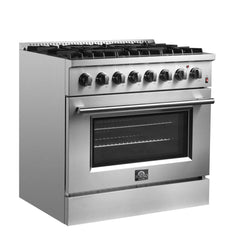 FORNO Marco 36 Inch Dual Fuel Range Stainless Steel, 6 Sealed Burners – 67,000 BTU, 5.36 cu.ft. True Convection Oven FFSGS6197-36