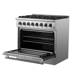FORNO Marco 36 Inch Dual Fuel Range Stainless Steel, 6 Sealed Burners – 67,000 BTU, 5.36 cu.ft. True Convection Oven FFSGS6197-36