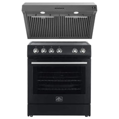 FORNO Appliance Package 2-Piece - Leonardo Espresso 30" Electric Range Black, 30" Black Range Hood - FBDL-002-02US