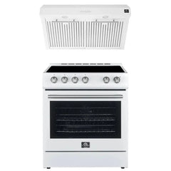 FORNO Appliance Package 2-Piece - Leonardo Espresso 30" White Electric Range, 30" White Range Hood - FBDL-002-03US