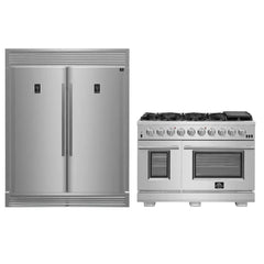 FORNO Appliance Package 2-Piece - Capriasca 48" Stainless Steel Gas Range Range, Rizzuto 60" W. Dual Combo Convertible Refrigerator - FBDL-019-04CAUS