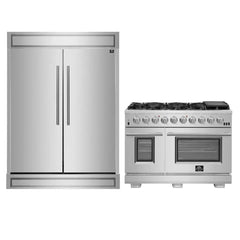 FORNO Appliance Package 2-Piece - Capriasca 48" Stainless Steel Gas Range, Forno Maderno 2-28 " Wide Units with Decorative Trim - FBDL-019-06CAUS