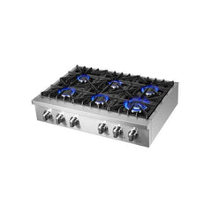 FORNO Cossato 36-Inch Gas Rangetop with 6 Sealed Burners in Stainless Steel, FCTGS5737-36