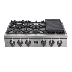 FORNO Spezia 36" Gas Rangetop with 6 Sealed Burners in Stainless Steel, FCTGS5751-36