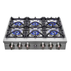 FORNO Spezia 36" Gas Rangetop with 6 Sealed Burners in Stainless Steel, FCTGS5751-36