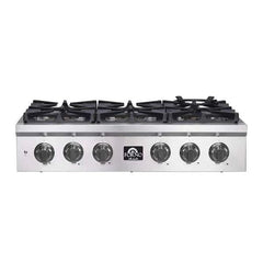 FORNO Spezia 36" Gas Rangetop with 6 Sealed Burners in Stainless Steel, FCTGS5751-36