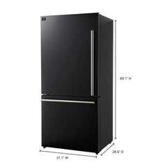 FORNO Espresso Milano 31 Inch 17.2 cu. ft. Refrigerator and Bottom Freezer with Ice Maker in Black and Silver Handles FFFFD1786-31BLK