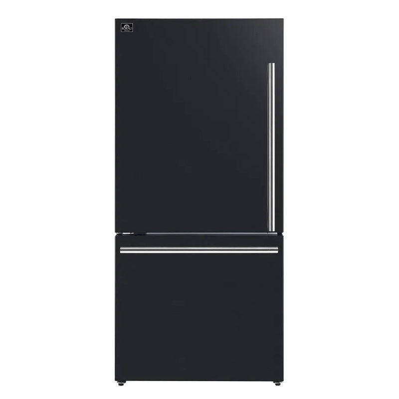 FORNO Espresso Milano 31 Inch 17.2 cu. ft. Refrigerator and Bottom Freezer with Ice Maker in Black and Silver Handles FFFFD1786-31BLK