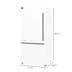 FORNO Espresso Milano 31" 17.2 cu. ft. Refrigerator and Bottom Freezer with Ice Maker in White and Silver Handles FFFFD1786-31WHT