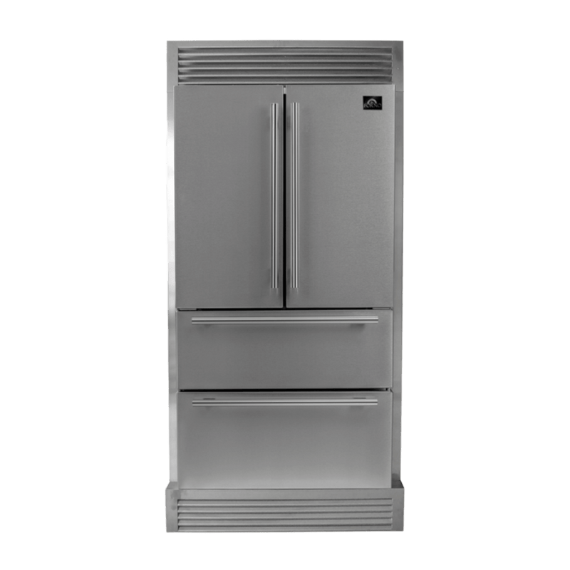 FORNO Moena 36-Inch French door Refrigerator 19 Cu.Ft with Trim Kit in Stainless Steel FFRBI1820-40SG