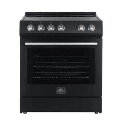FORNO Appliance Package 2-Piece - 30" Electric Range, 31" Black Bottom Freezer Refrigerator in Black, FBDL-003-02US