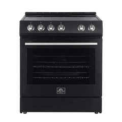 FORNO Appliance Package 2-Piece - Leonardo Espresso 30" Electric Range Black, 30" Black Range Hood - FBDL-002-02US
