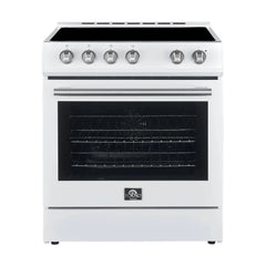FORNO Appliance Package 2-Piece - Leonardo Espresso 30" White Electric Range, 30" White Range Hood - FBDL-002-03US