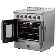 FORNO Galiano 30 Inch Freestanding French Door Electric Range, 4 Radiant Burners with French Door FFSEL6917-30