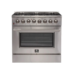 FORNO Galiano 36 Inch Dual Fuel Range, 6 Burners, 5.36 cu.ft. True Convection Oven FFSGS6156-36