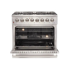 FORNO Galiano 36 Inch Dual Fuel Range, 6 Burners, 5.36 cu.ft. True Convection Oven FFSGS6156-36