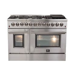 FORNO Appliance Package 3-Piece 48" Dual Fuel Range, Rizzuto 60" Refrigerator, and 48" Range Hood - FBDL-017-02US