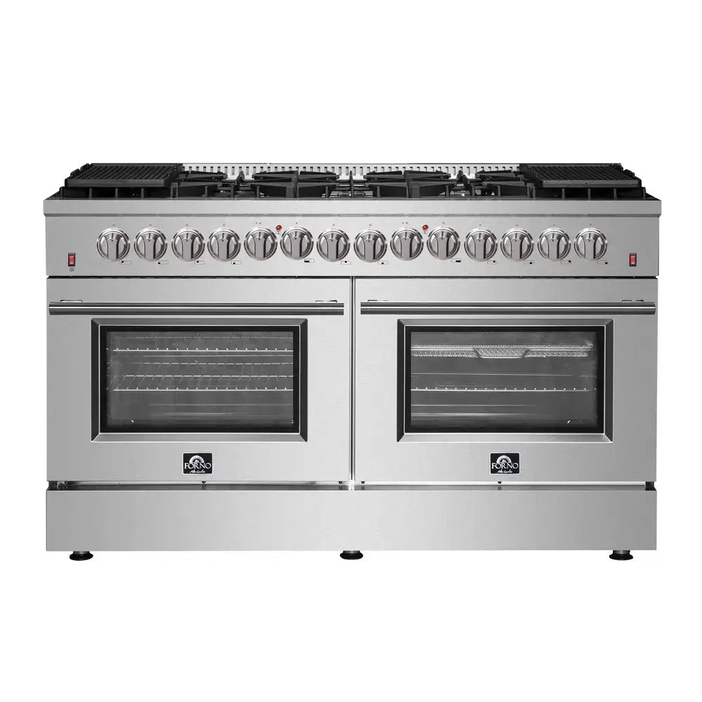 FORNO Galiano 60-Inch 8.64 cu. ft. Dual Fuel Range with 10 Italian Burners in Stainless Steel, FFSGS6156-60