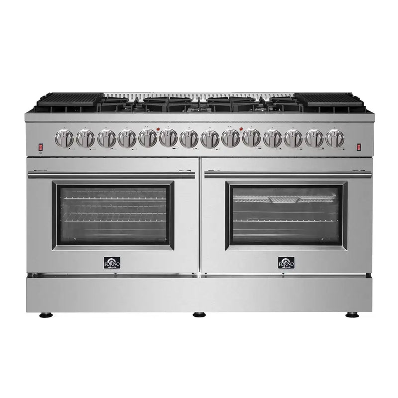 FORNO Galiano 60-Inch 8.64 cu. ft. Dual Fuel Range with 10 Italian Burners in Stainless Steel, FFSGS6156-60