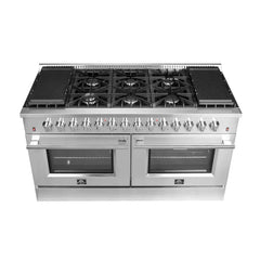 FORNO Galiano 60-Inch 8.64 cu. ft. Dual Fuel Range with 10 Italian Burners in Stainless Steel, FFSGS6156-60