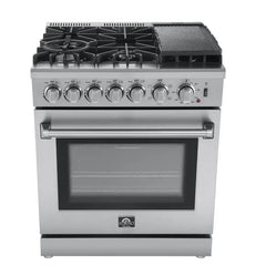 FORNO Lazio 30-Inch Dual Fuel Range with 5 Italian Burners in Stainless Steel - FFSGS6196-30
