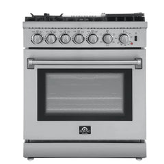 FORNO Lazio 30-Inch Dual Fuel Range with 5 Italian Burners in Stainless Steel - FFSGS6196-30