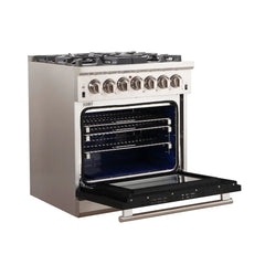 FORNO Capriasca 30 Inch 4.32 cu. ft. Gas Range with 5 Italian Burnerse in Black, FFSGS6260-30BLK