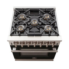 FORNO Capriasca 30 Inch 4.32 cu. ft. Gas Range with 5 Italian Burnerse in Black, FFSGS6260-30BLK