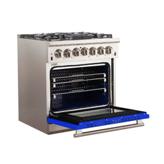 FORNO Capriasca 30″ 4.32 cu. ft. Gas Range with 5 Italian Burnerse in Blue, FFSGS6260-30BLU