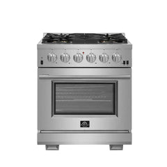 FORNO Capriasca 30 Inch 4.32 cu. ft. Gas Range with 5 Italian Burners in Stainless Steel, FFSGS6260-30