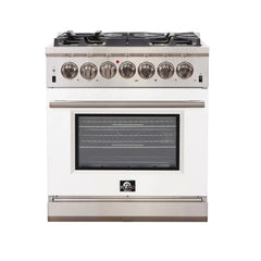 FORNO Capriasca 30-Inch 4.32 cu. ft. Gas Range with 5 Italian Burners in White, FFSGS6260-30WHT