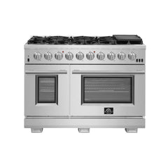 FORNO Appliance Package 2-Piece - Capriasca 48" Stainless Steel Gas Range, Forno Maderno 2-28 " Wide Units with Decorative Trim - FBDL-019-06CAUS
