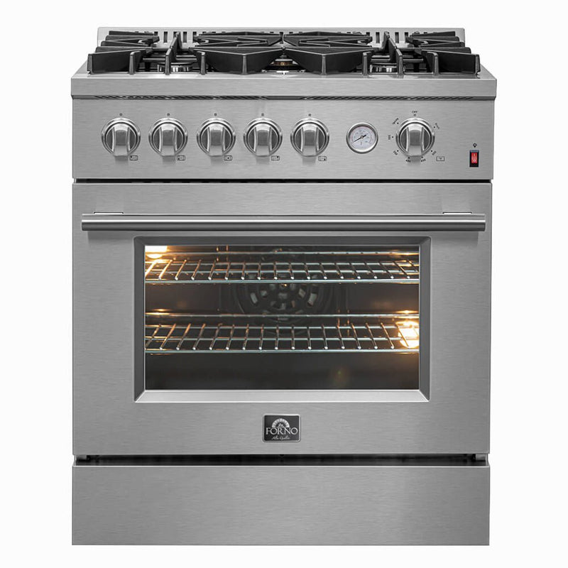 FORNO Giovanni 30-inch Gas Range Stainless Steel, 5 Burners 67,000 BTU, 4.32 cu.ft. Convection Oven FFSGS6274-30