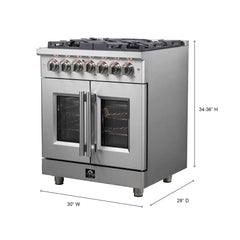 FORNO Massimo 30-Inch 4.32 cu. ft. Freestanding French Door Dual Fuel Range with 5 Burners, FFSGS6325-30
