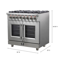 FORNO Massimo 36-Inch 5.36 cu. ft. Freestanding French Door Dual Fuel Range with 6 Burners, FFSGS6325-36