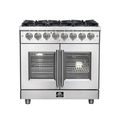 FORNO Massimo 36-Inch 5.36 cu. ft. Freestanding French Door Dual Fuel Range with 6 Burners, FFSGS6325-36