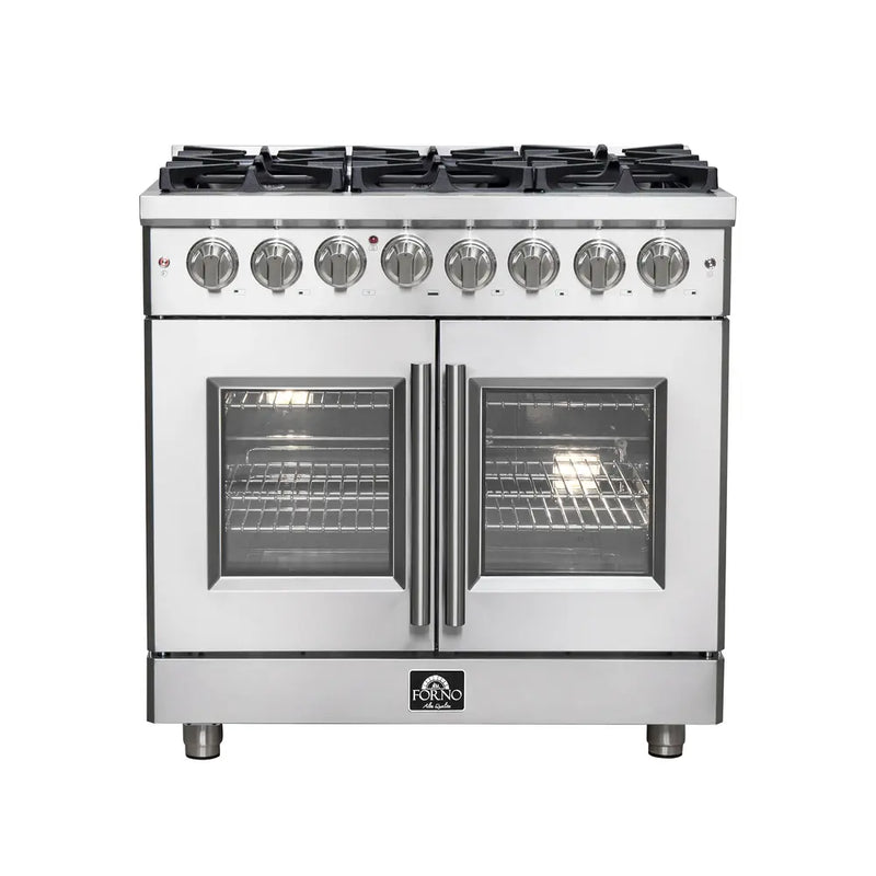 FORNO Massimo 36-Inch 5.36 cu. ft. Freestanding French Door Dual Fuel Range with 6 Burners, FFSGS6325-36