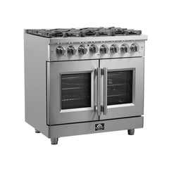 FORNO Massimo 36-Inch 5.36 cu. ft. Freestanding French Door Dual Fuel Range with 6 Burners, FFSGS6325-36