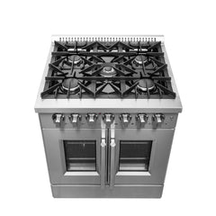 FORNO Galiano 30 Inch French Door Dual Fuel Range All Stainless Steel with 5 Sealed Burners, 4.32 cu.ft. FFSGS6356-30
