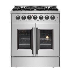 FORNO Galiano 30 Inch French Door Dual Fuel Range All Stainless Steel with 5 Sealed Burners, 4.32 cu.ft. FFSGS6356-30