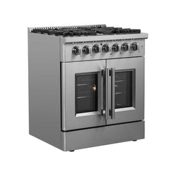 FORNO Galiano 30 Inch French Door Dual Fuel Range All Stainless Steel with 5 Sealed Burners, 4.32 cu.ft. FFSGS6356-30